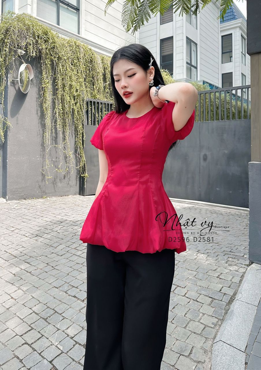 Áo cổ tròn tay bí dáng xoè - D2596
