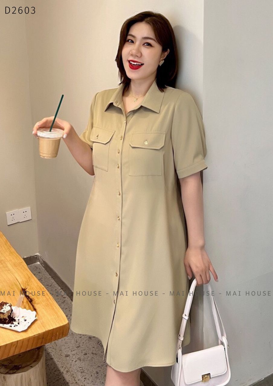 Đầm sơ mi suông bigsize có túi trước - D2603