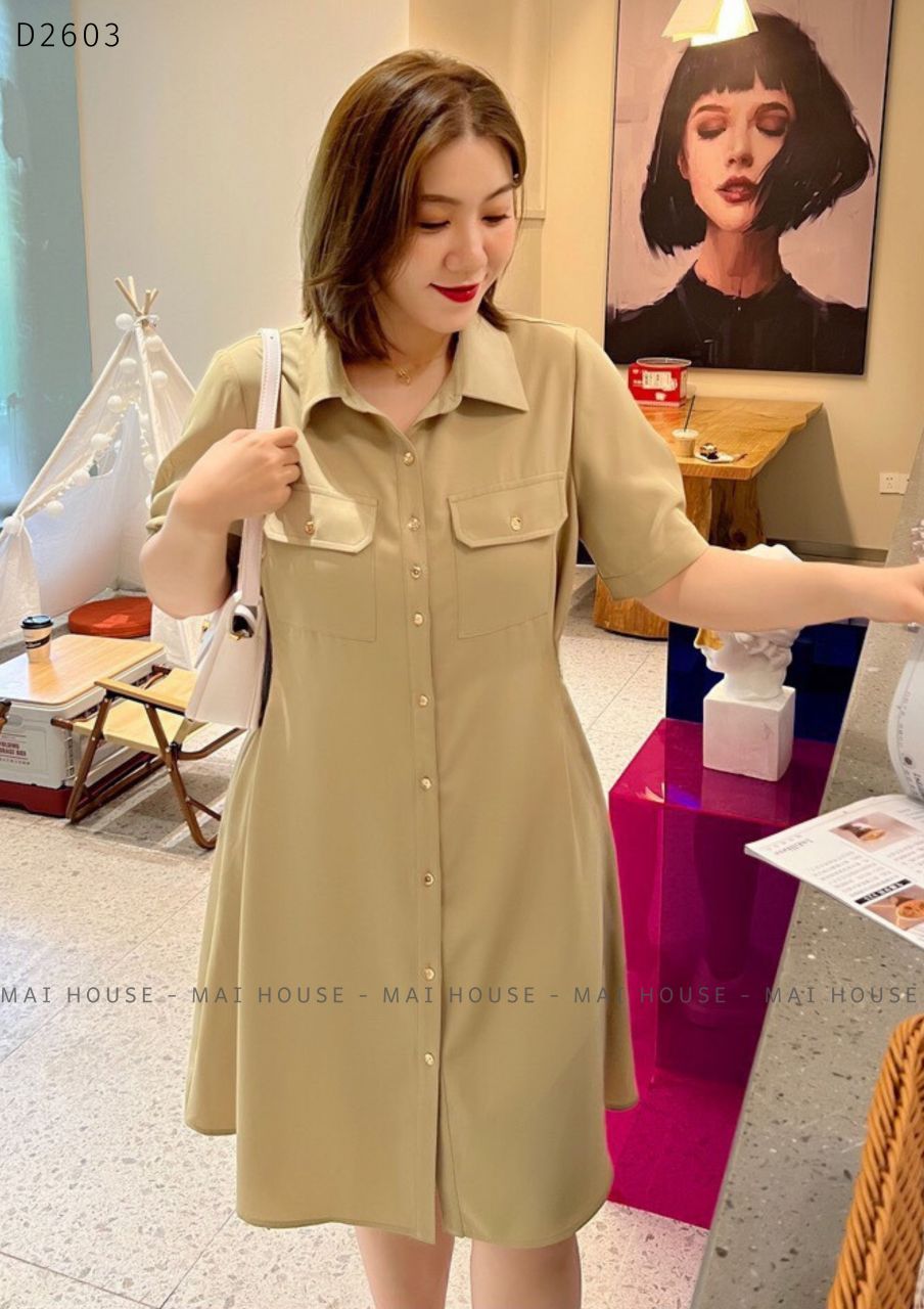 Đầm sơ mi suông bigsize có túi trước - D2603