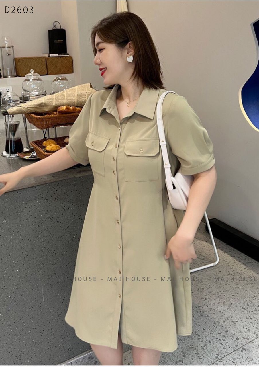 Đầm sơ mi suông bigsize có túi trước - D2603