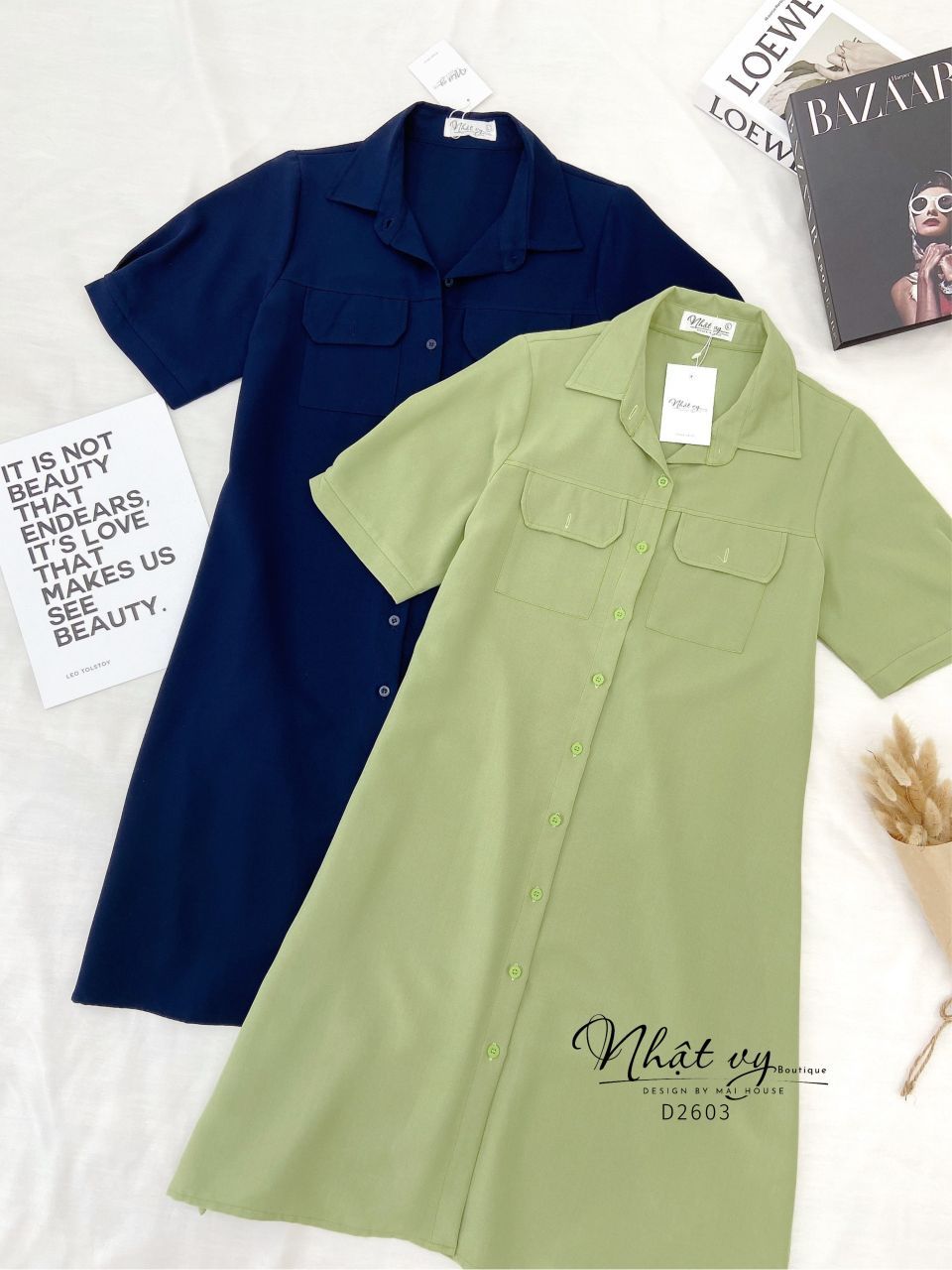 Đầm sơ mi suông bigsize có túi trước - D2603