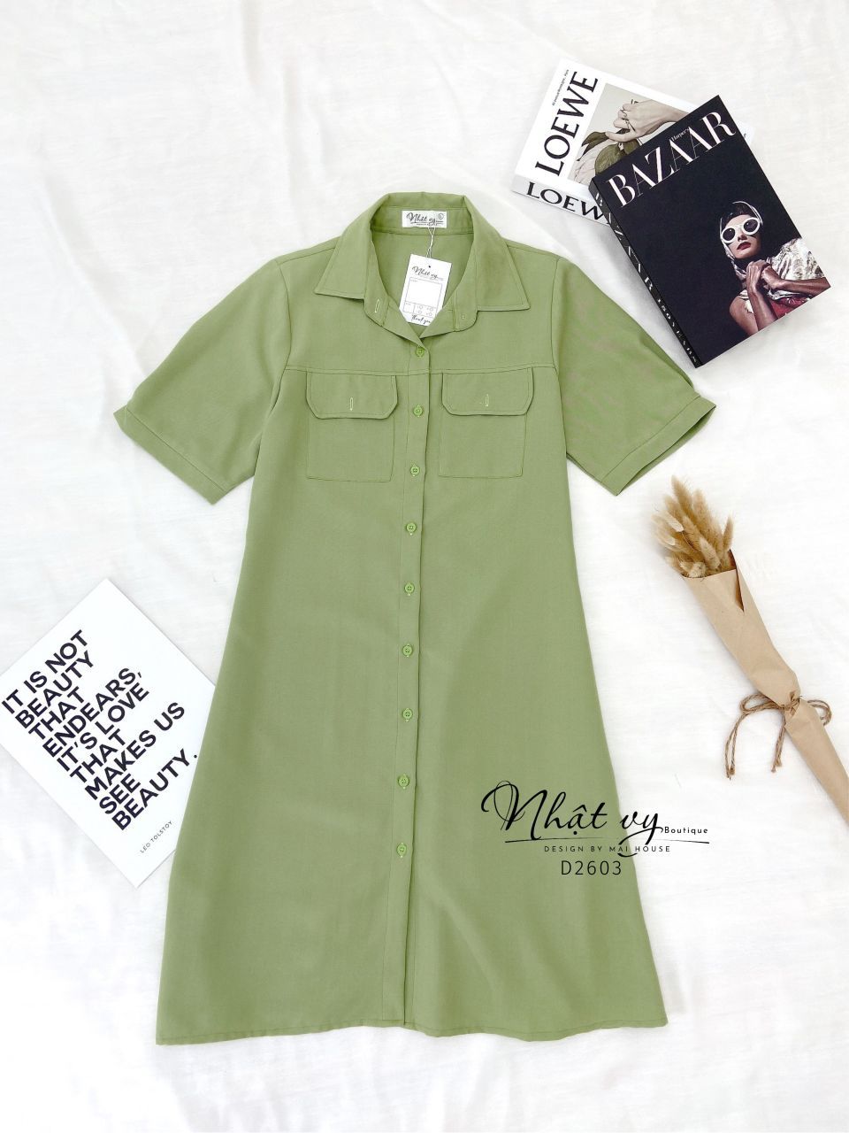 Đầm sơ mi suông bigsize có túi trước - D2603
