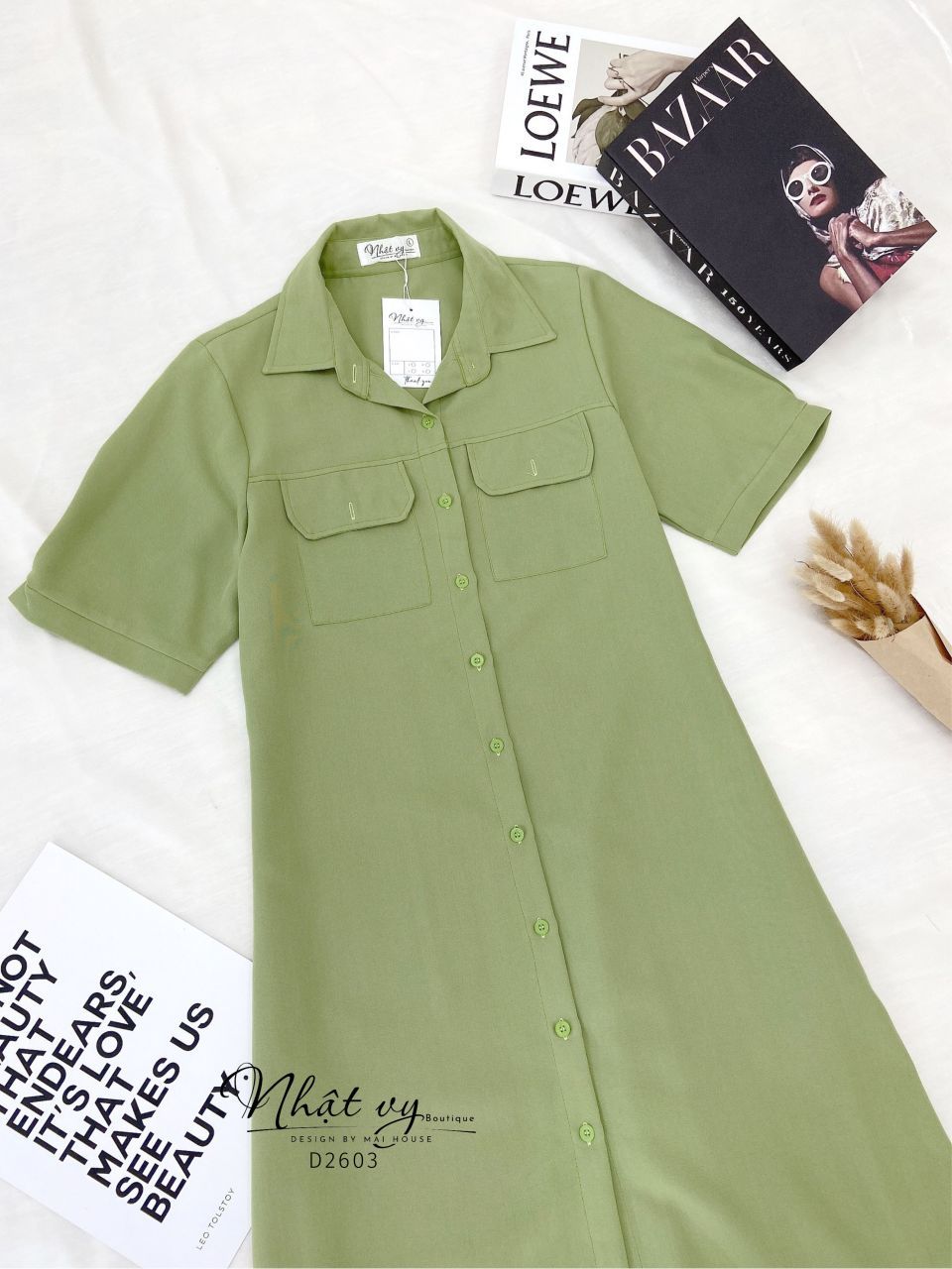 Đầm sơ mi suông bigsize có túi trước - D2603