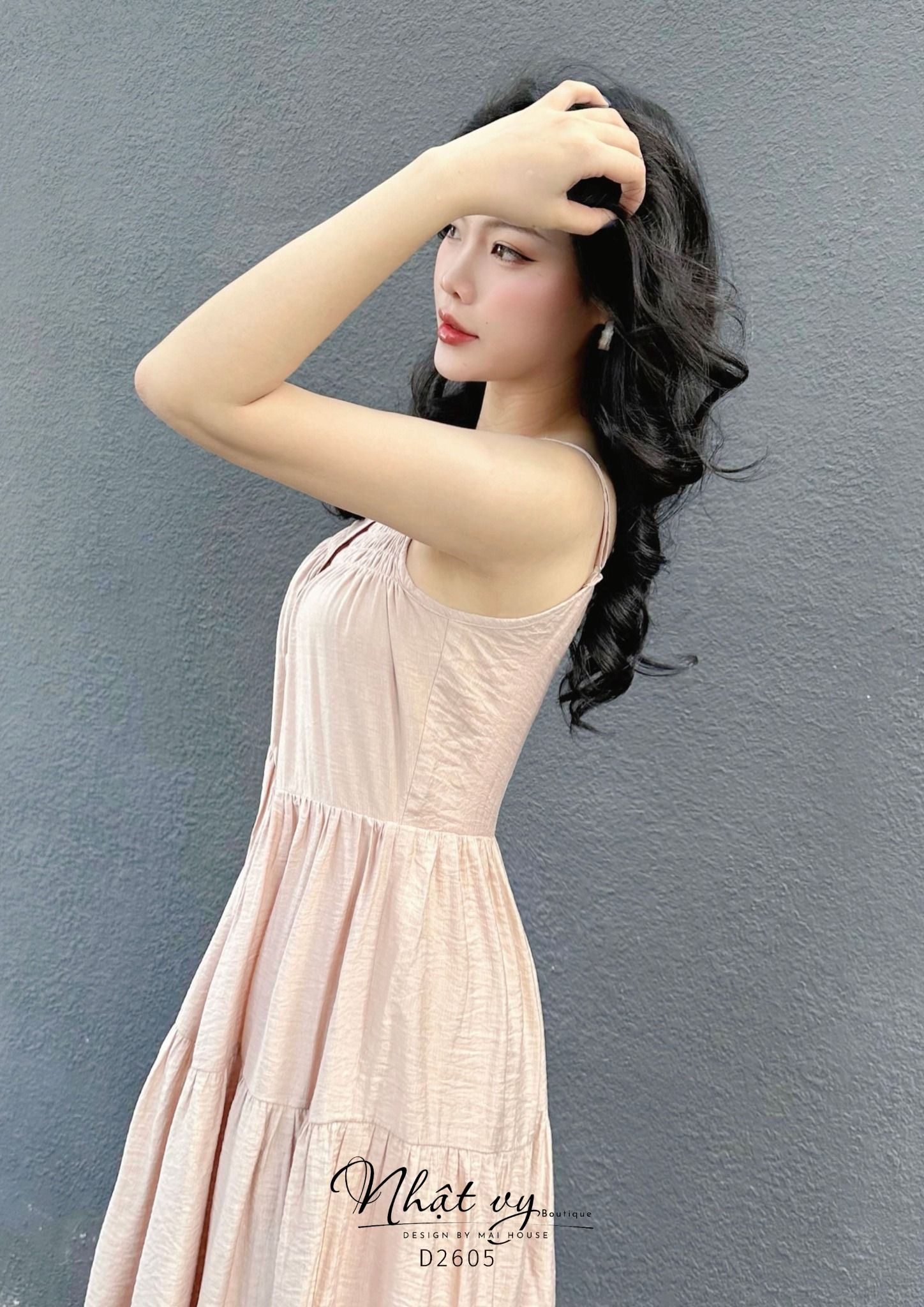 Đầm 2 dây nhún ngực đính cúc giả - D2605