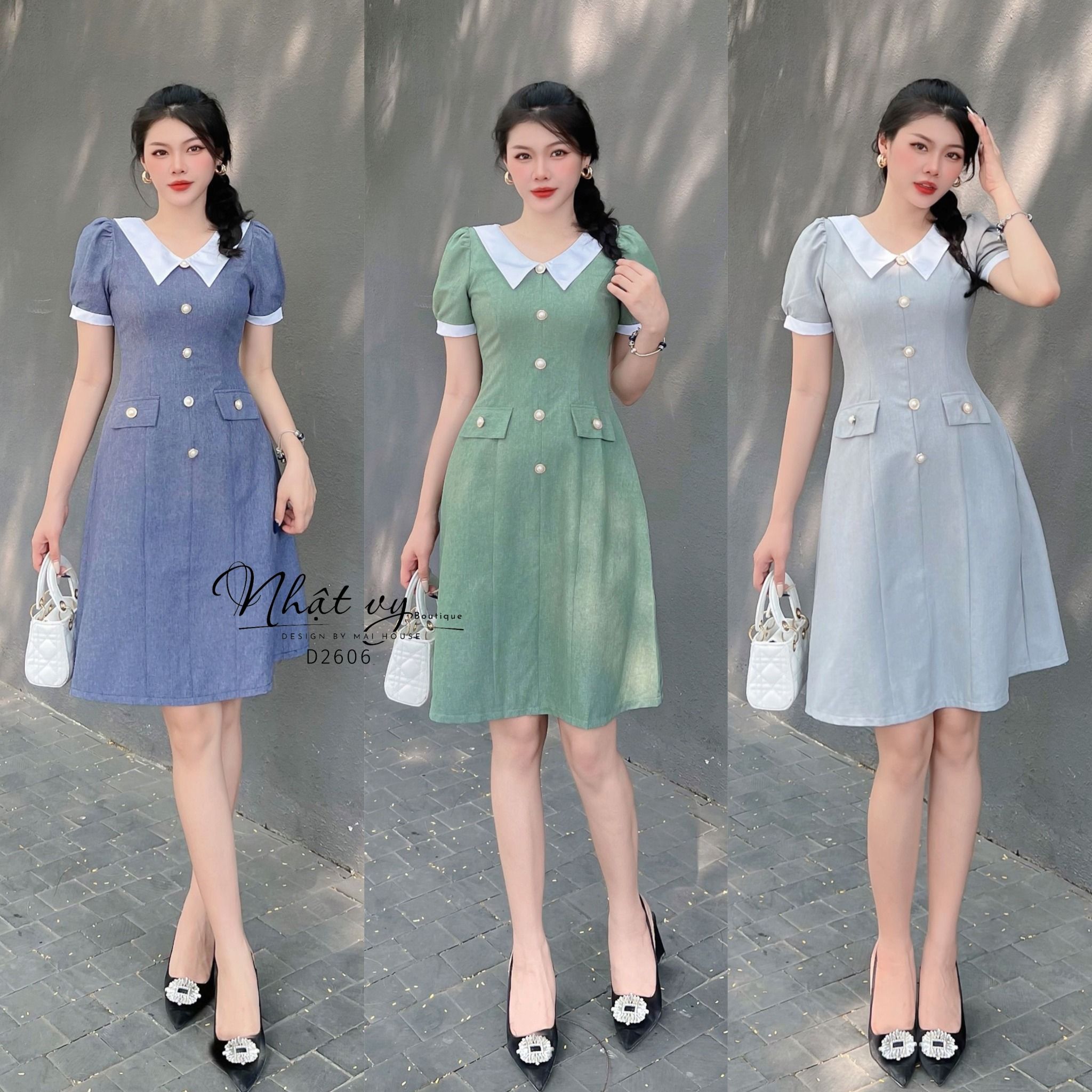 Đầm cổ V đính nút giả dáng ôm - D2606
