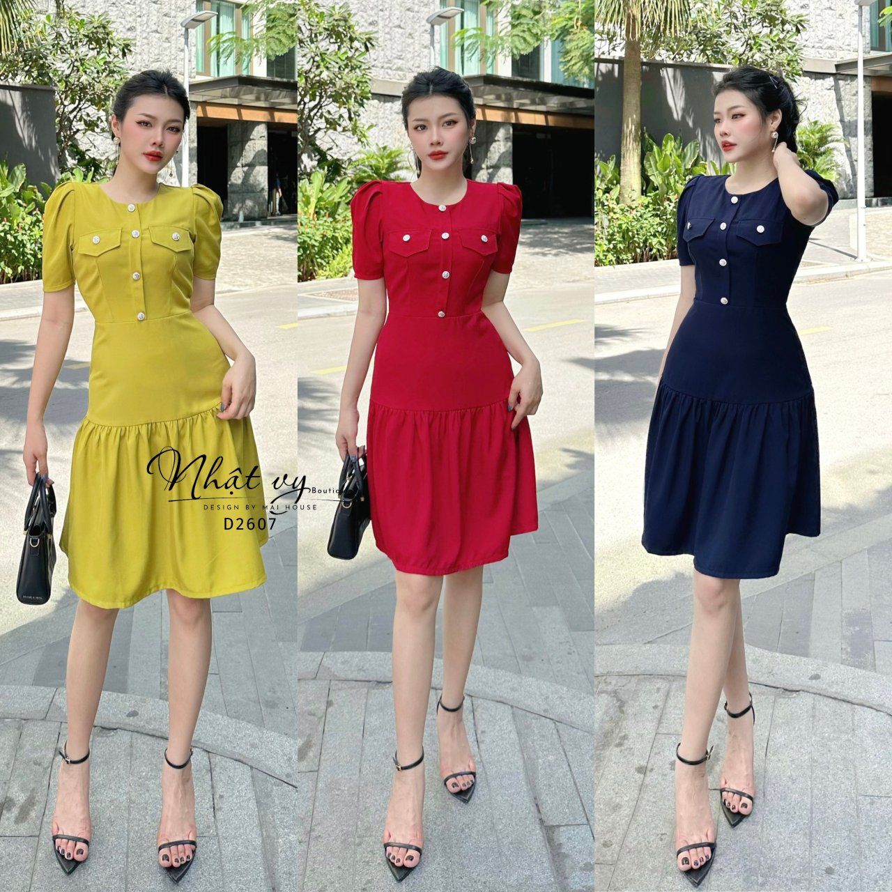 Đầm cổ tròn túi giả dáng xoè - D2607
