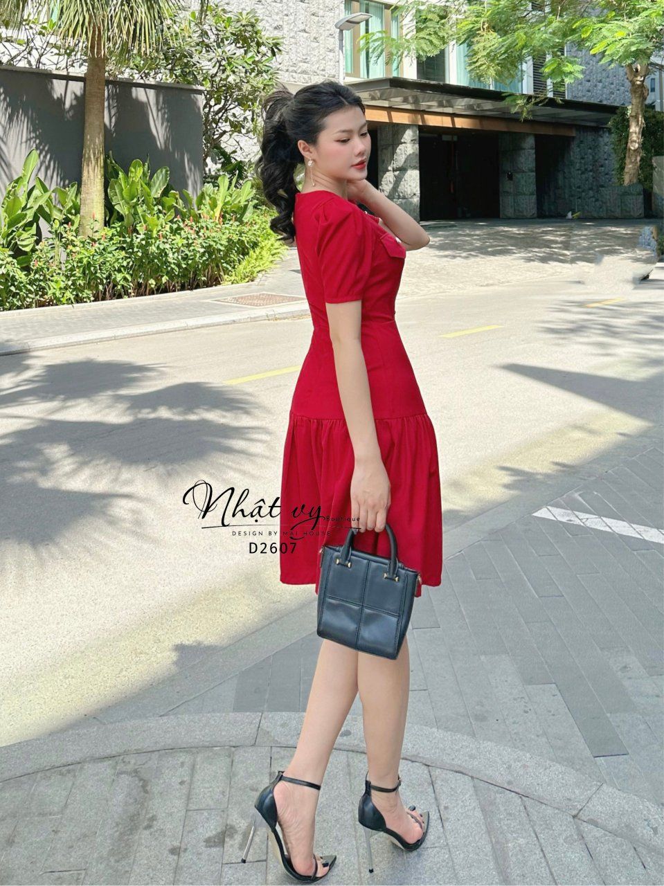 Đầm cổ tròn túi giả dáng xoè - D2607