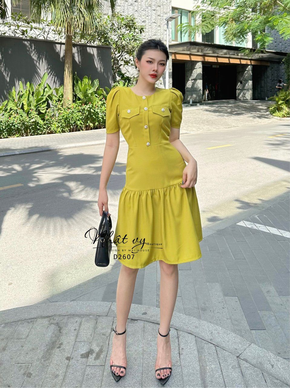 Đầm cổ tròn túi giả dáng xoè - D2607