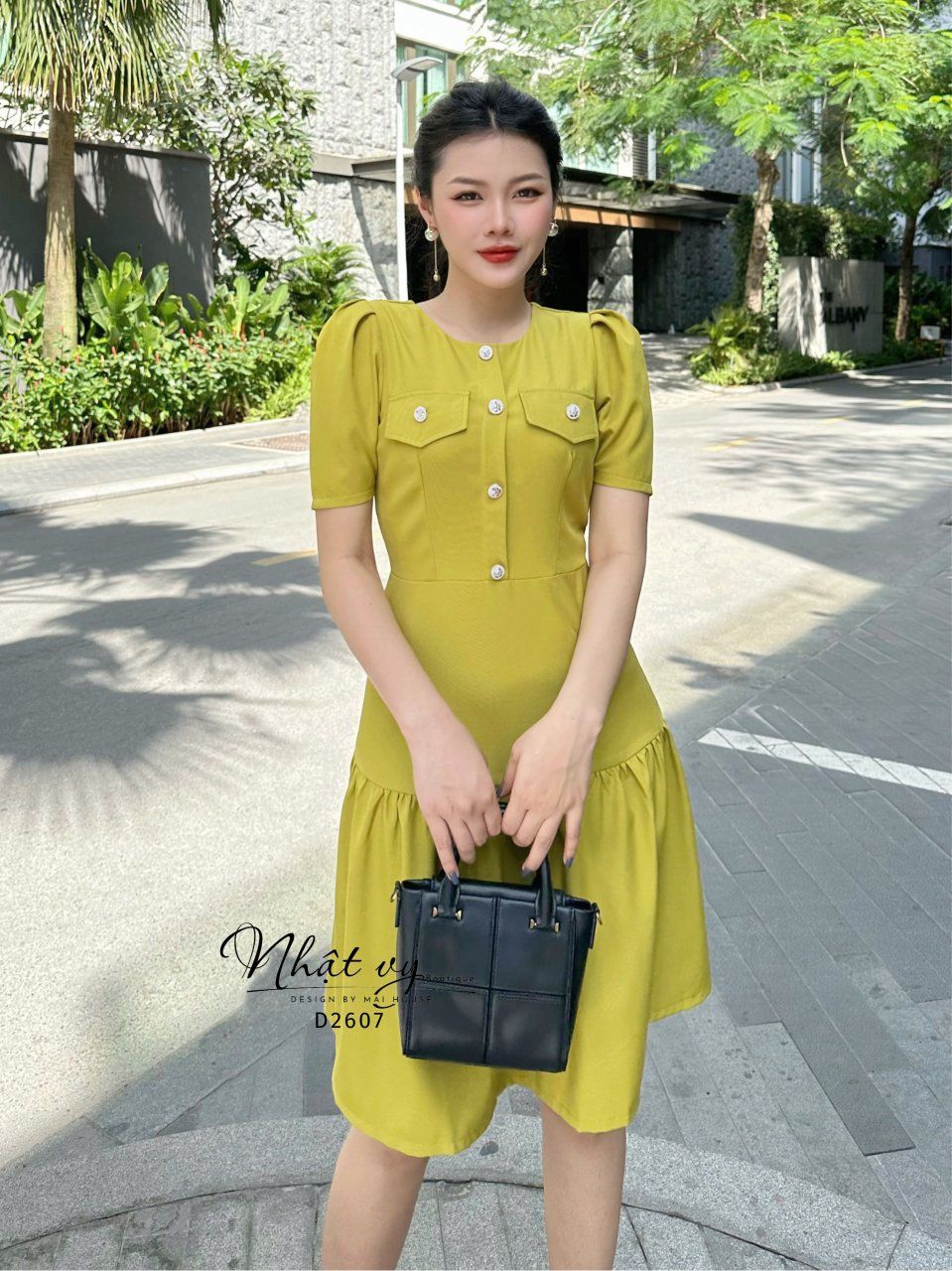 Đầm cổ tròn túi giả dáng xoè - D2607