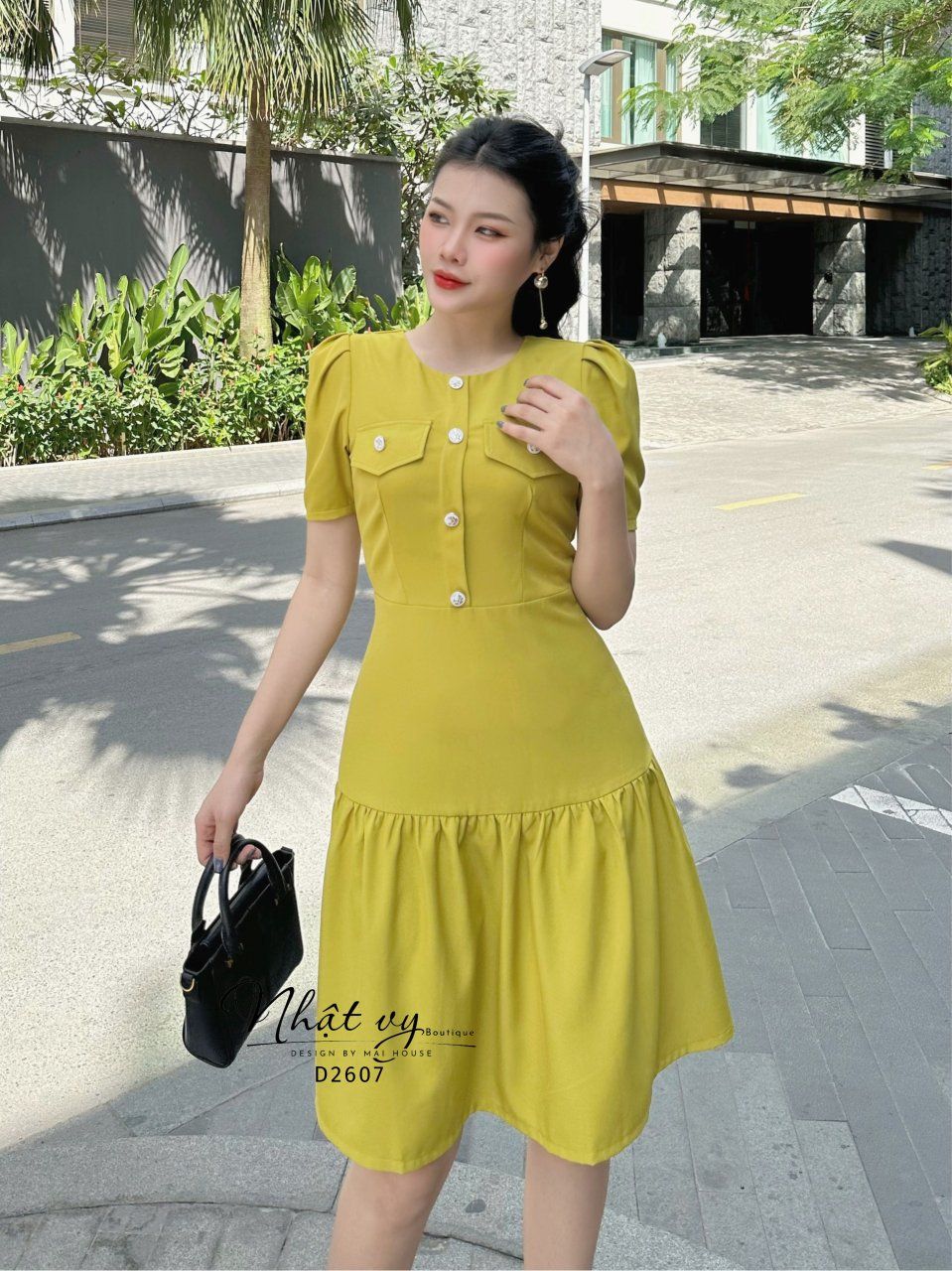 Đầm cổ tròn túi giả dáng xoè - D2607