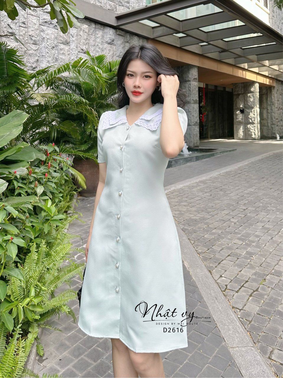 Đầm xốp dáng suông phối bèo tầng viền ren - D2616
