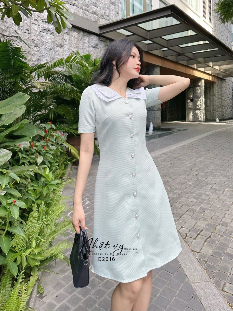 Đầm xốp dáng suông phối bèo tầng viền ren - D2616
