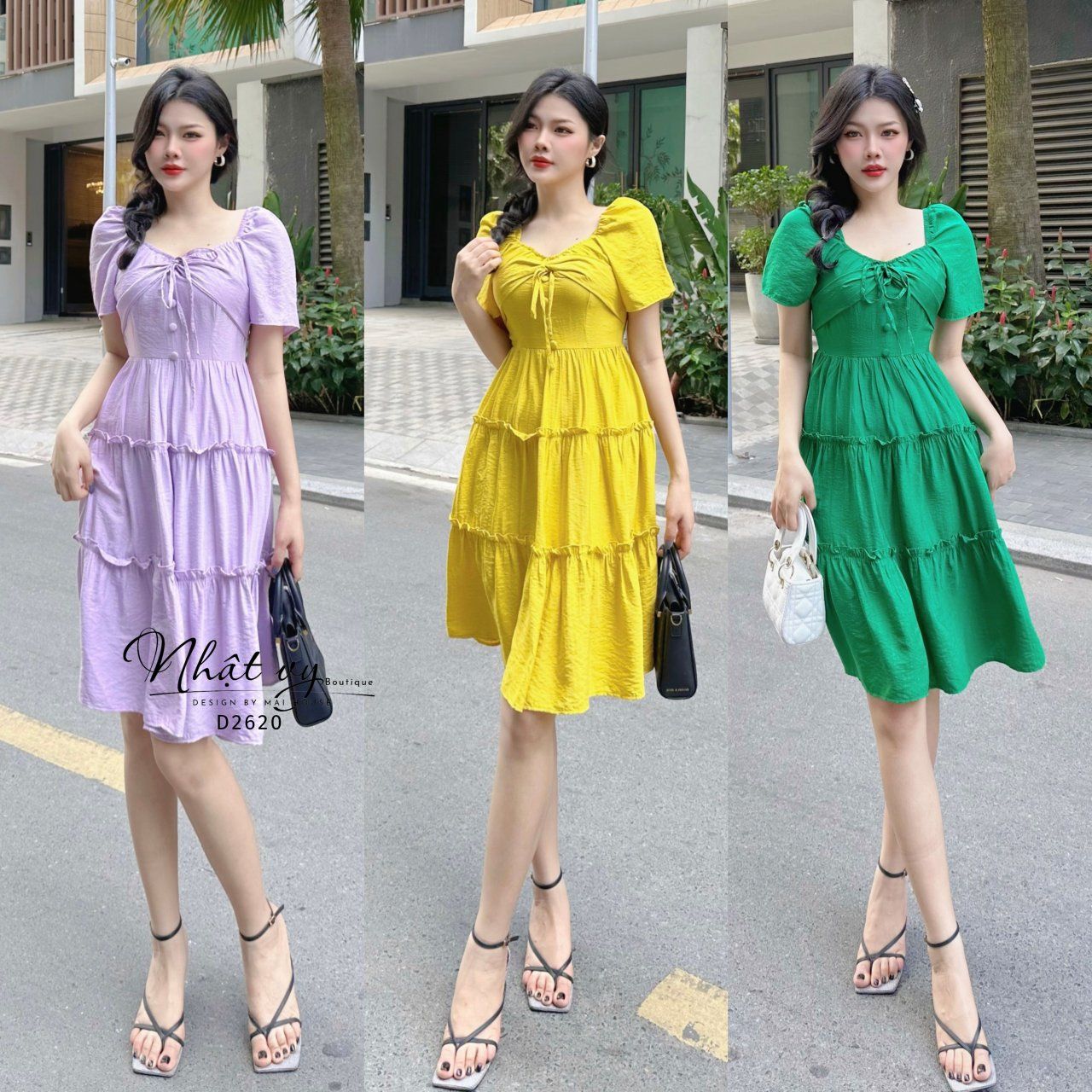 Đầm tầng thắt nơ ngưc - D2620