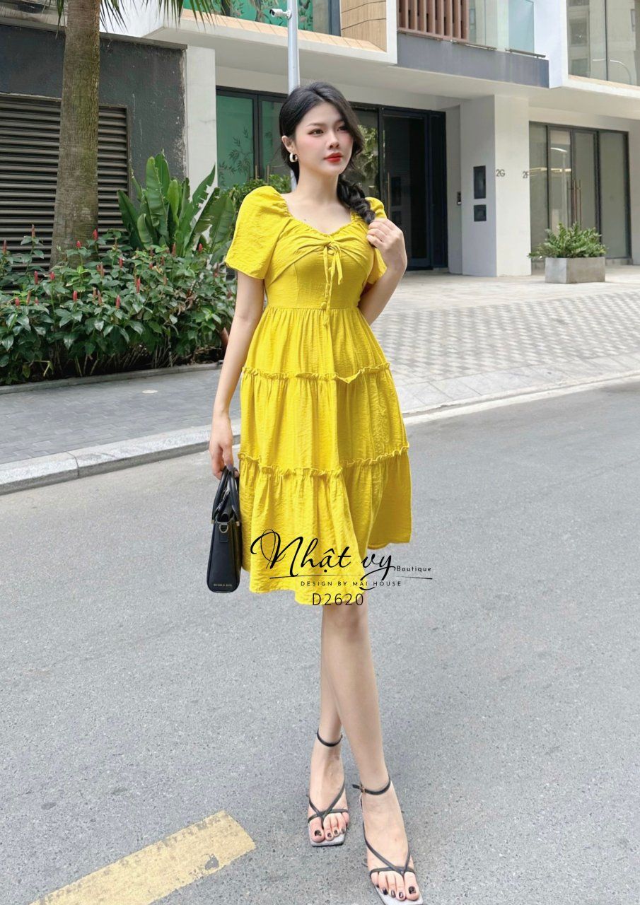 Đầm tầng thắt nơ ngưc - D2620