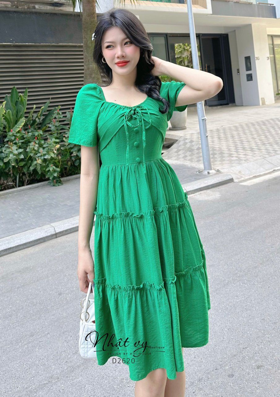 Đầm tầng thắt nơ ngưc - D2620