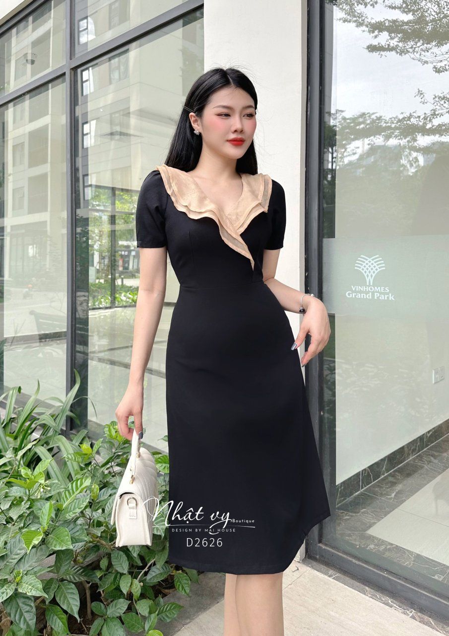 Đầm cổ tim phối bèo tầng dáng ôm - D2626
