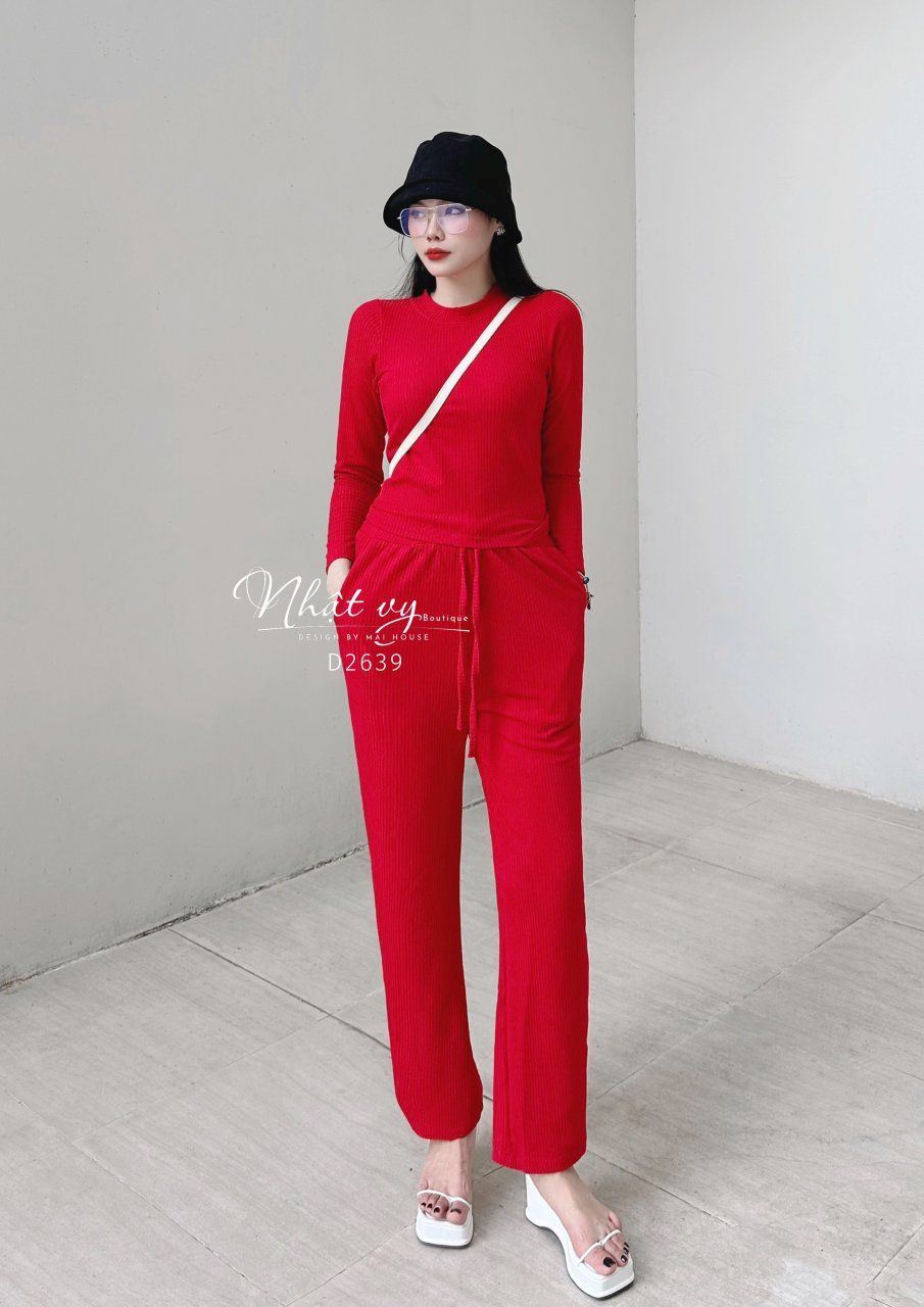 Set bộ thun áo cổ tròn dài tay - D2639