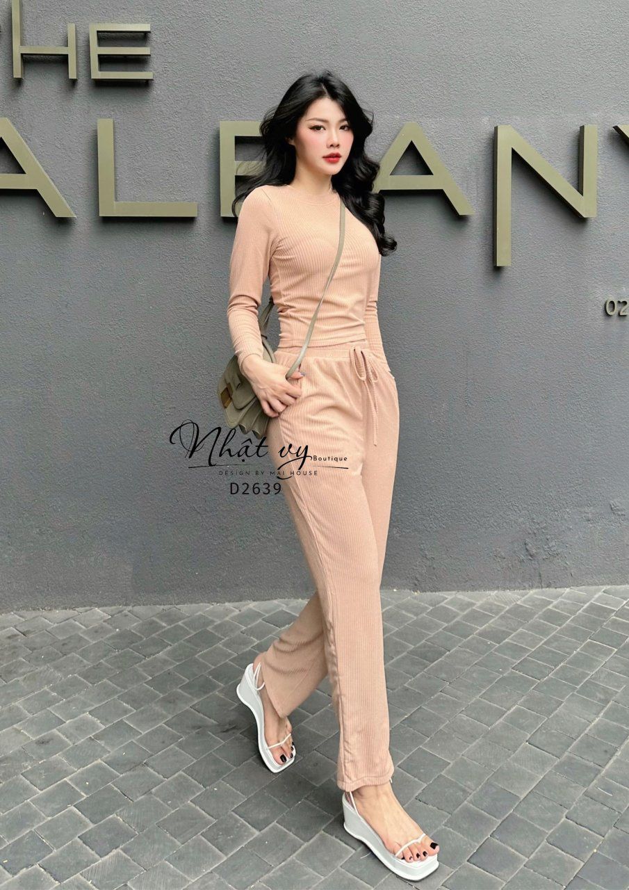 Set bộ thun áo cổ tròn dài tay - D2639