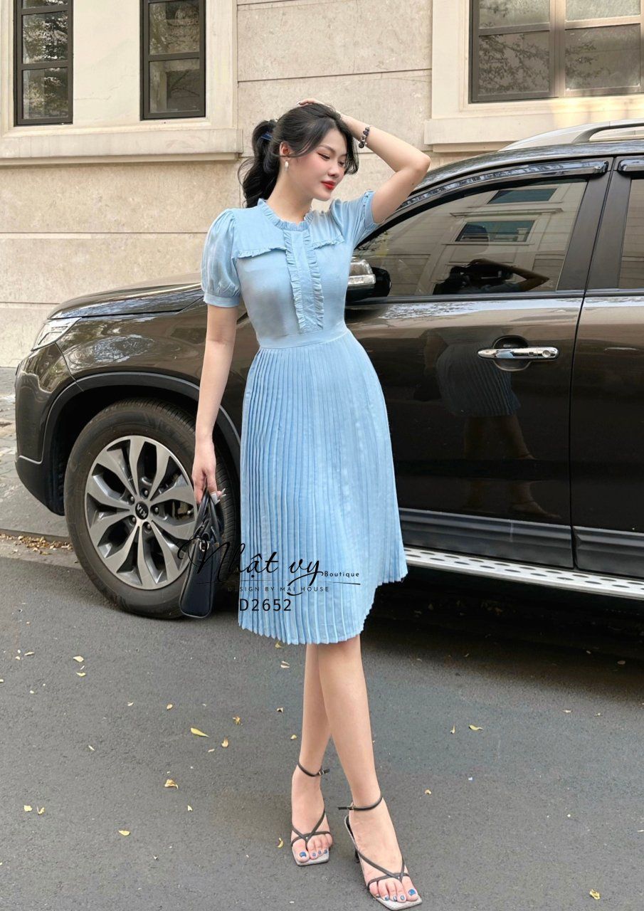 Đầm dập ly dáng ôm ngực viền bèo cách điệu - D2652