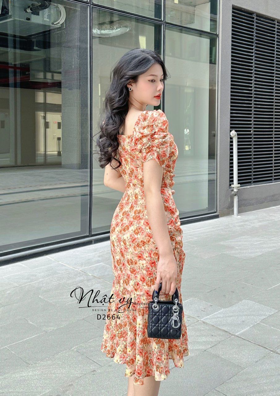 Đầm hoa đuôi cá form dáng ôm - D2664