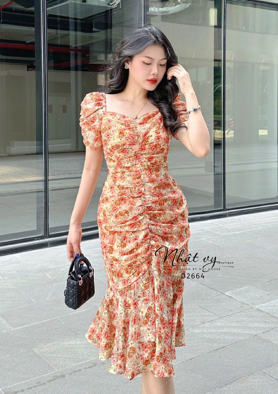 Đầm hoa đuôi cá form dáng ôm - D2664