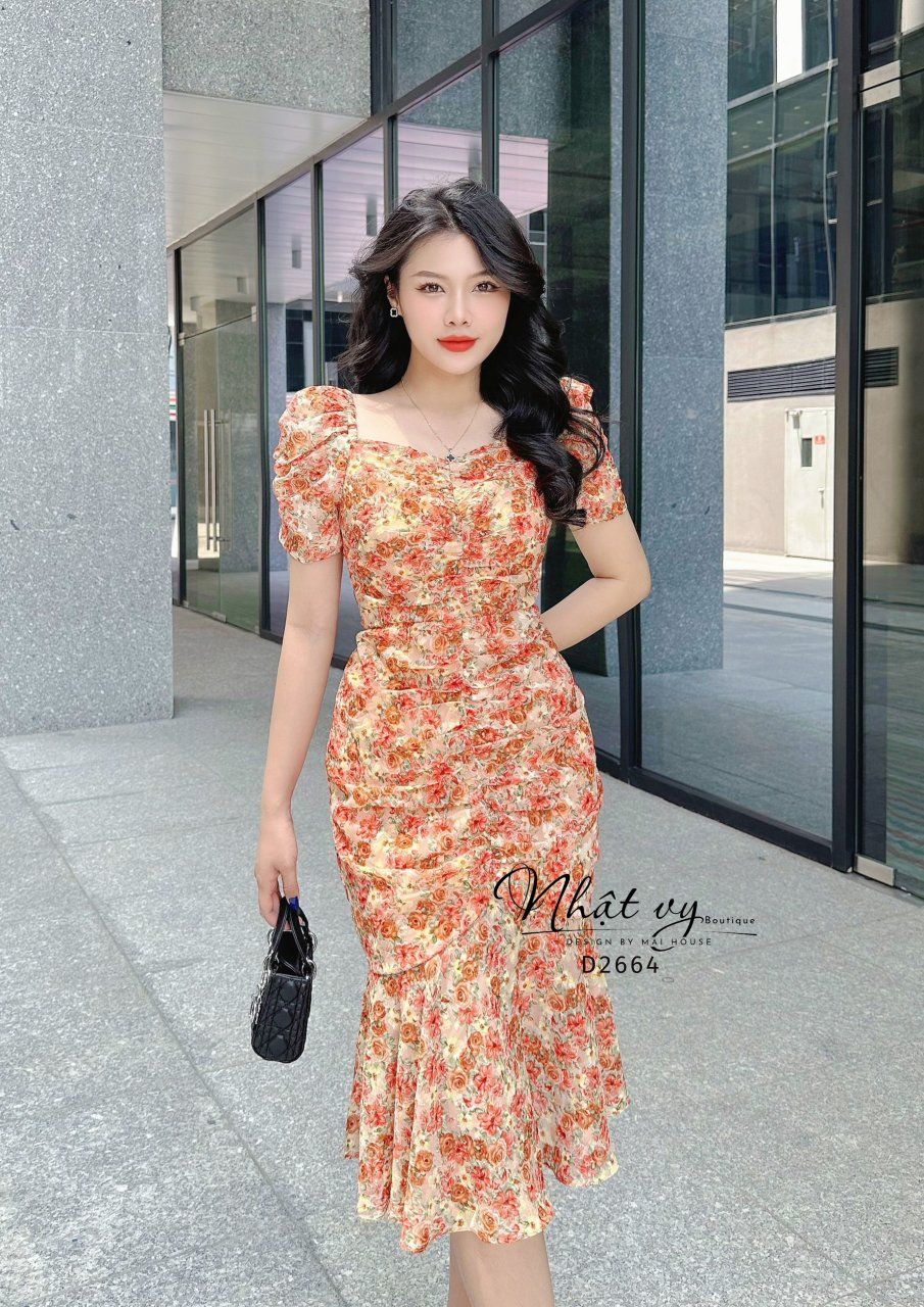 Đầm hoa đuôi cá form dáng ôm - D2664