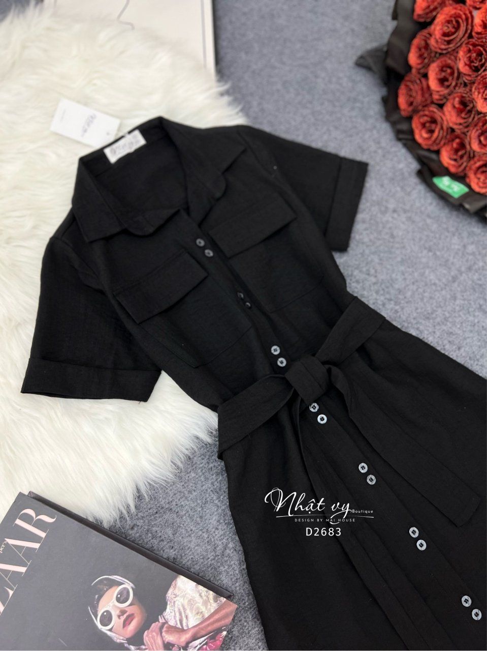Đầm sơ mi túi ngực dáng suông - D2683