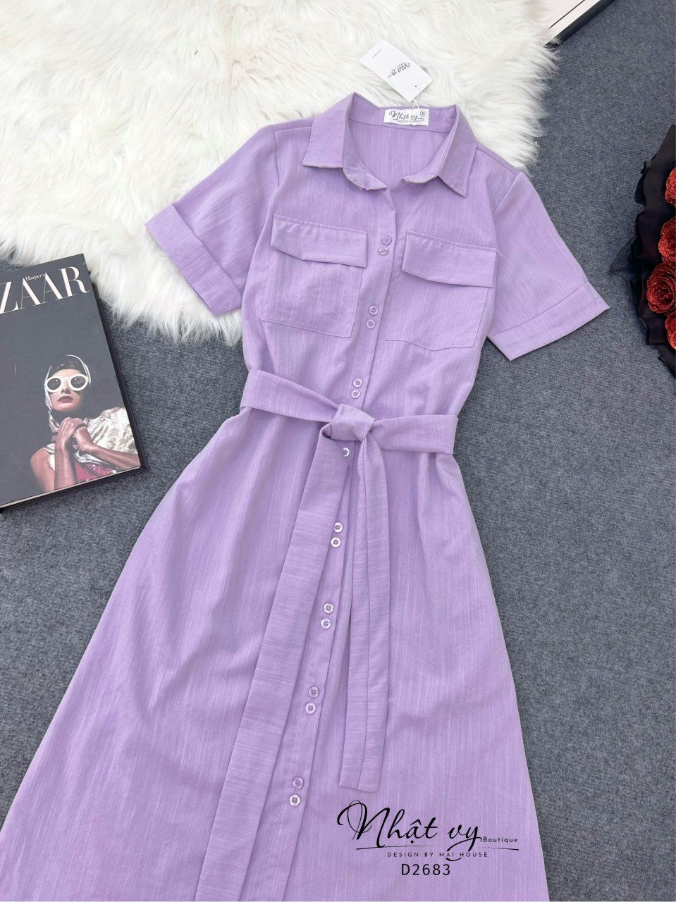 Đầm sơ mi túi ngực dáng suông - D2683