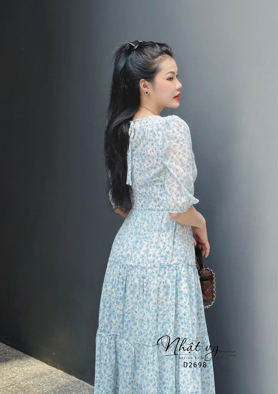 Đầm hoa dáng maxi cổ tròn tay lửng - D2698