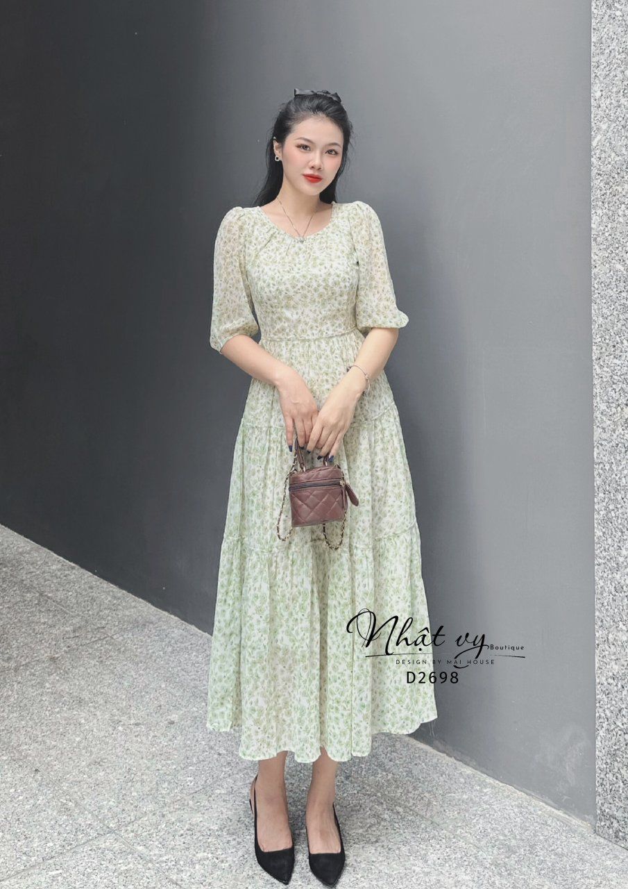 Đầm hoa dáng maxi cổ tròn tay lửng - D2698
