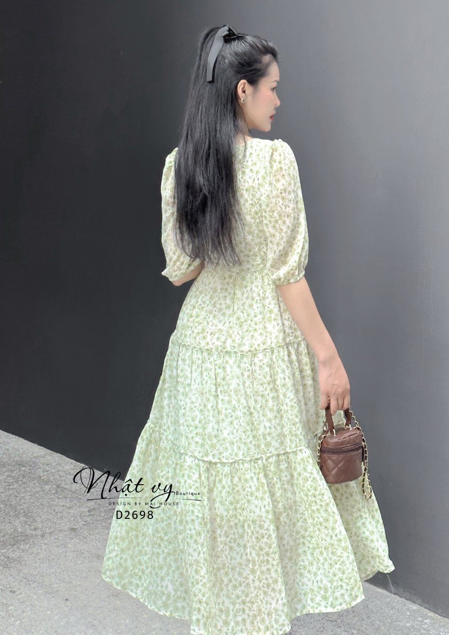 Đầm hoa dáng maxi cổ tròn tay lửng - D2698