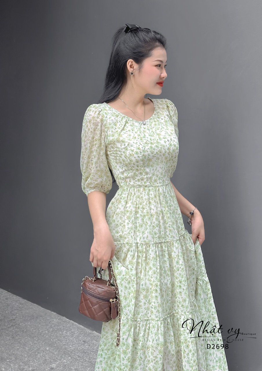 Đầm hoa dáng maxi cổ tròn tay lửng - D2698