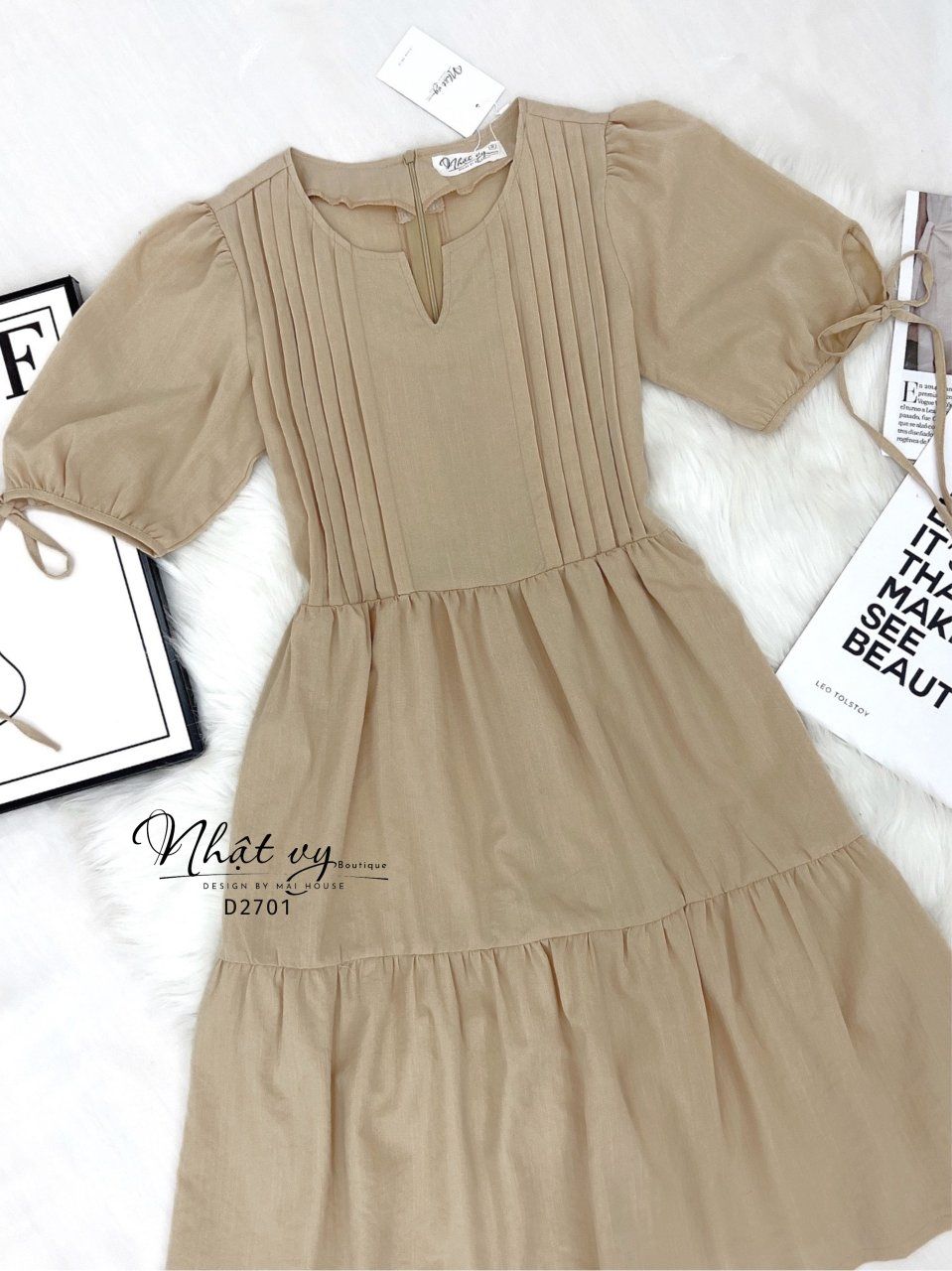 Đầm xếp ly ngực tay lửng dáng babydoll - D2701