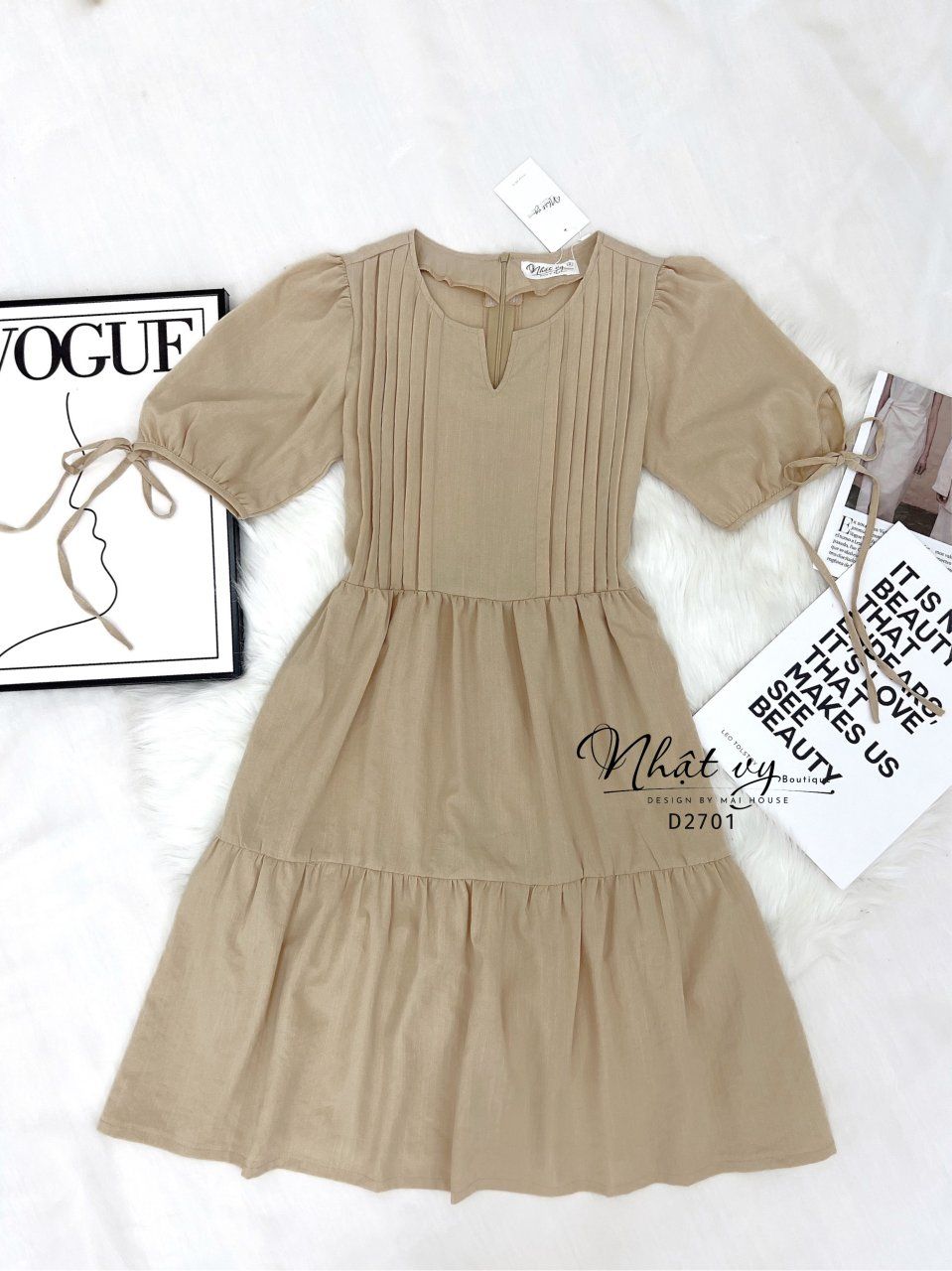 Đầm xếp ly ngực tay lửng dáng babydoll - D2701