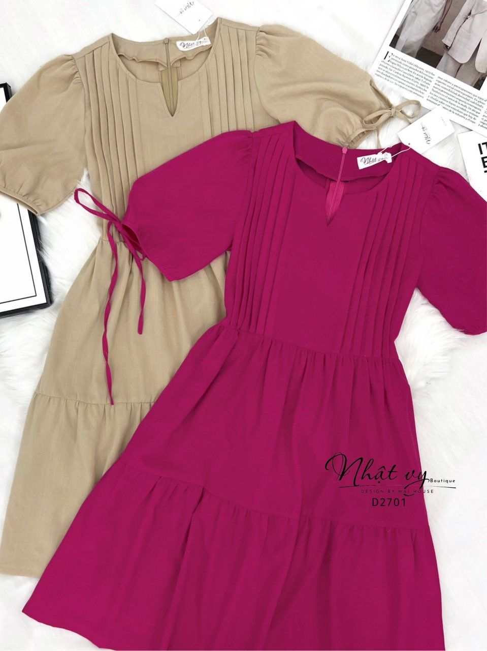 Đầm xếp ly ngực tay lửng dáng babydoll - D2701