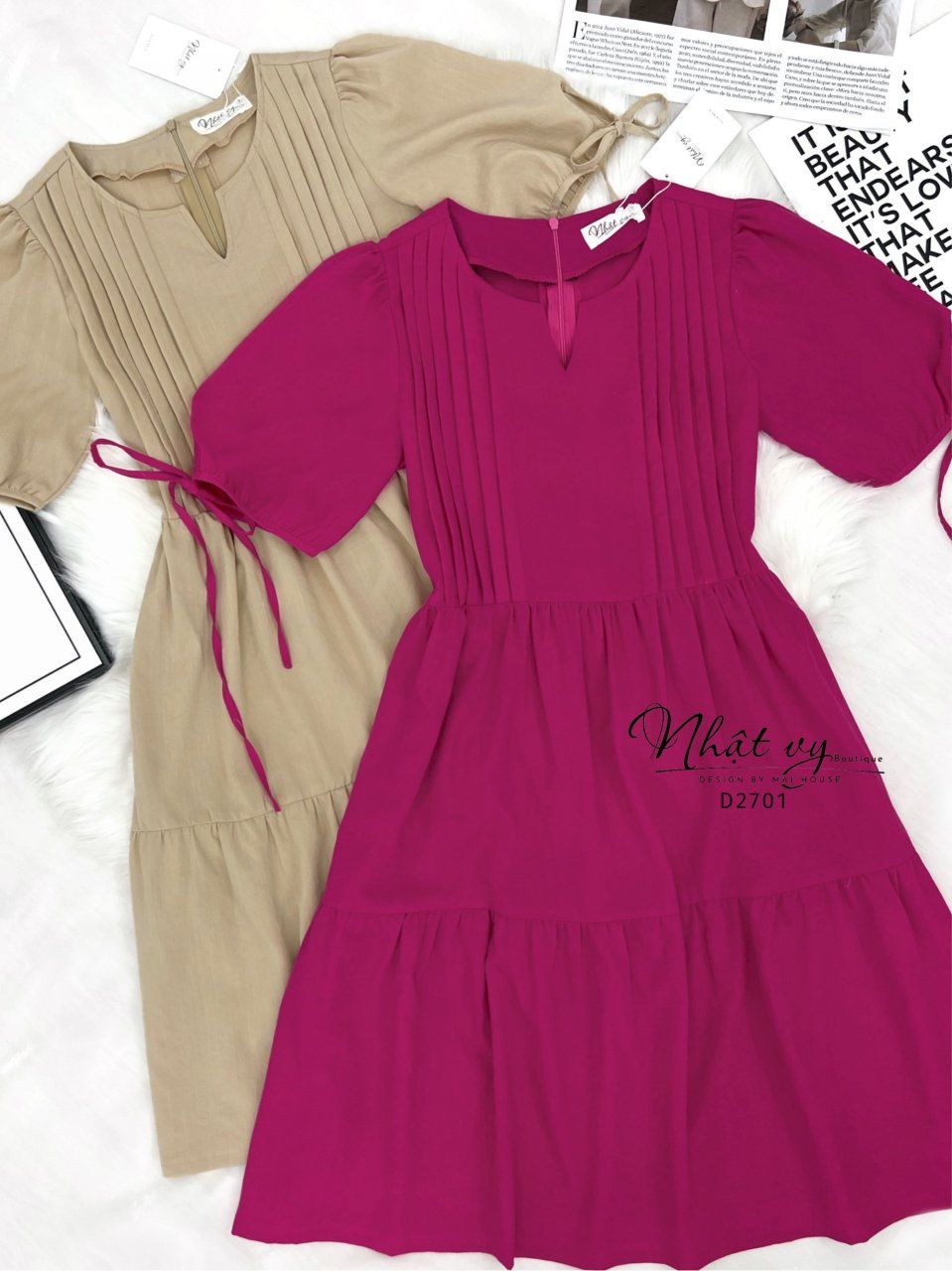 Đầm xếp ly ngực tay lửng dáng babydoll - D2701