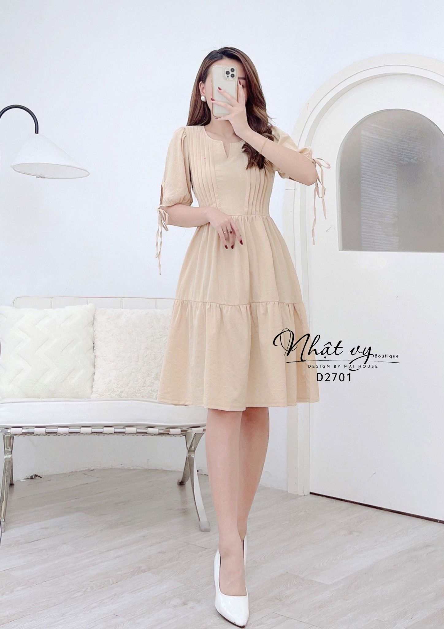 Đầm xếp ly ngực tay lửng dáng babydoll - D2701