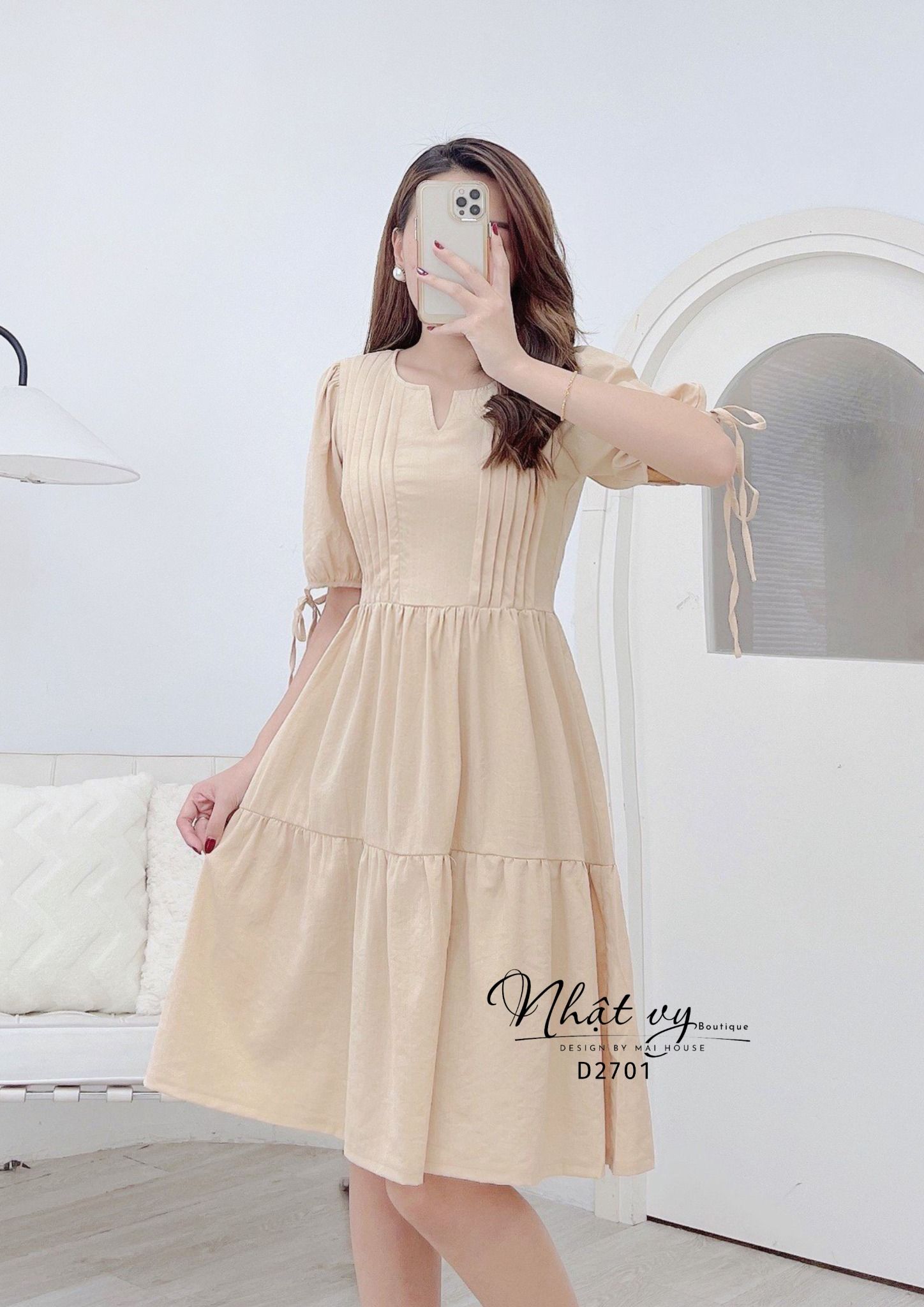  Đầm xếp ly ngực tay lửng dáng babydoll - D2701 