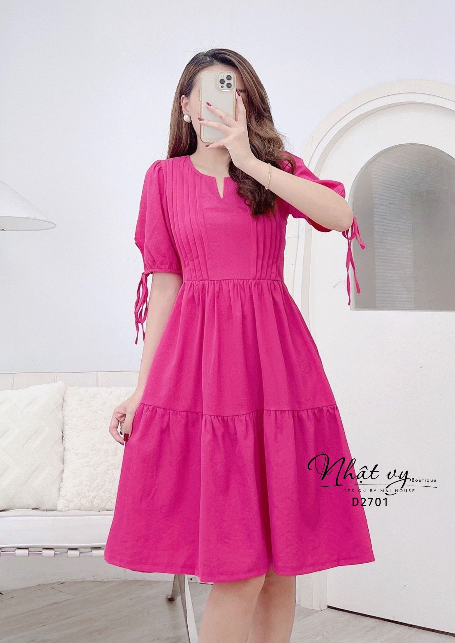 Đầm xếp ly ngực tay lửng dáng babydoll - D2701
