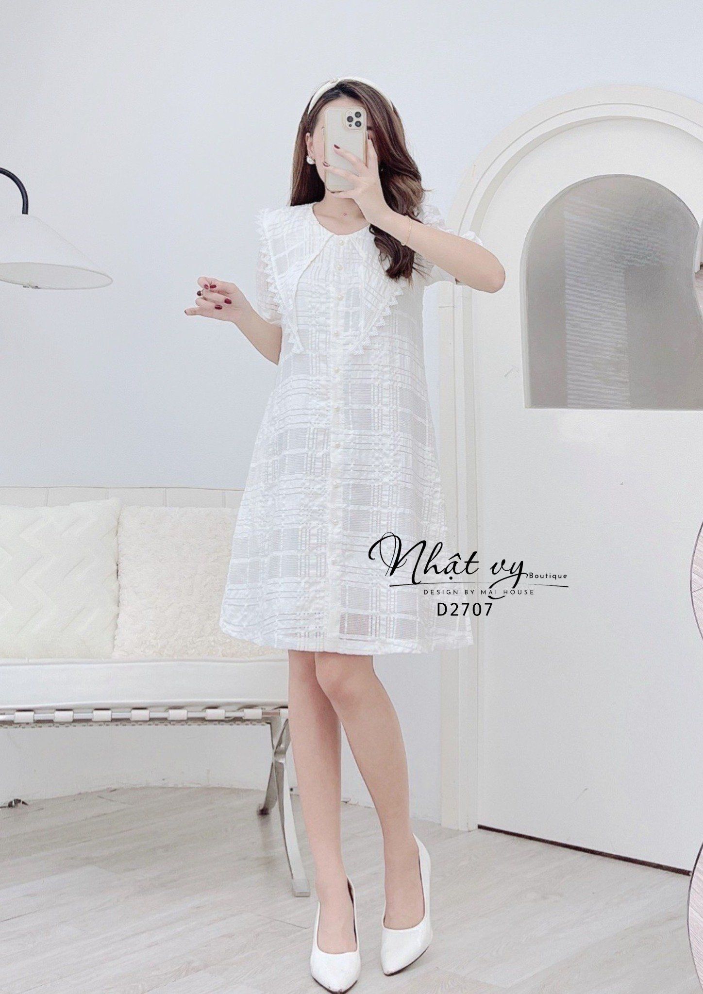 Đầm suông cổ bèo cài nút - D2707