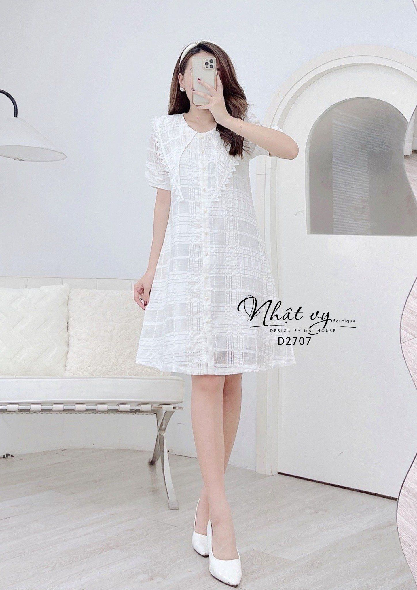 Đầm suông cổ bèo cài nút - D2707