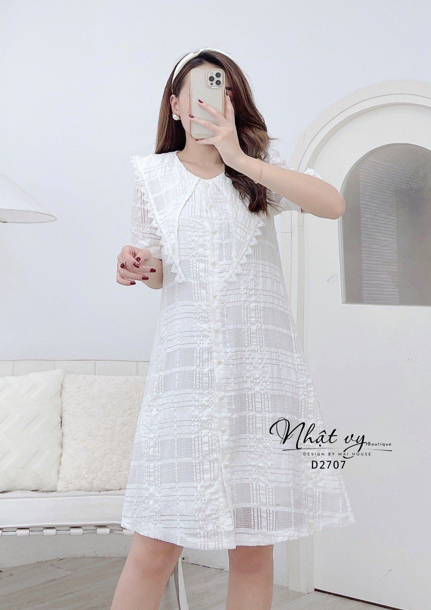 Đầm suông cổ bèo cài nút - D2707