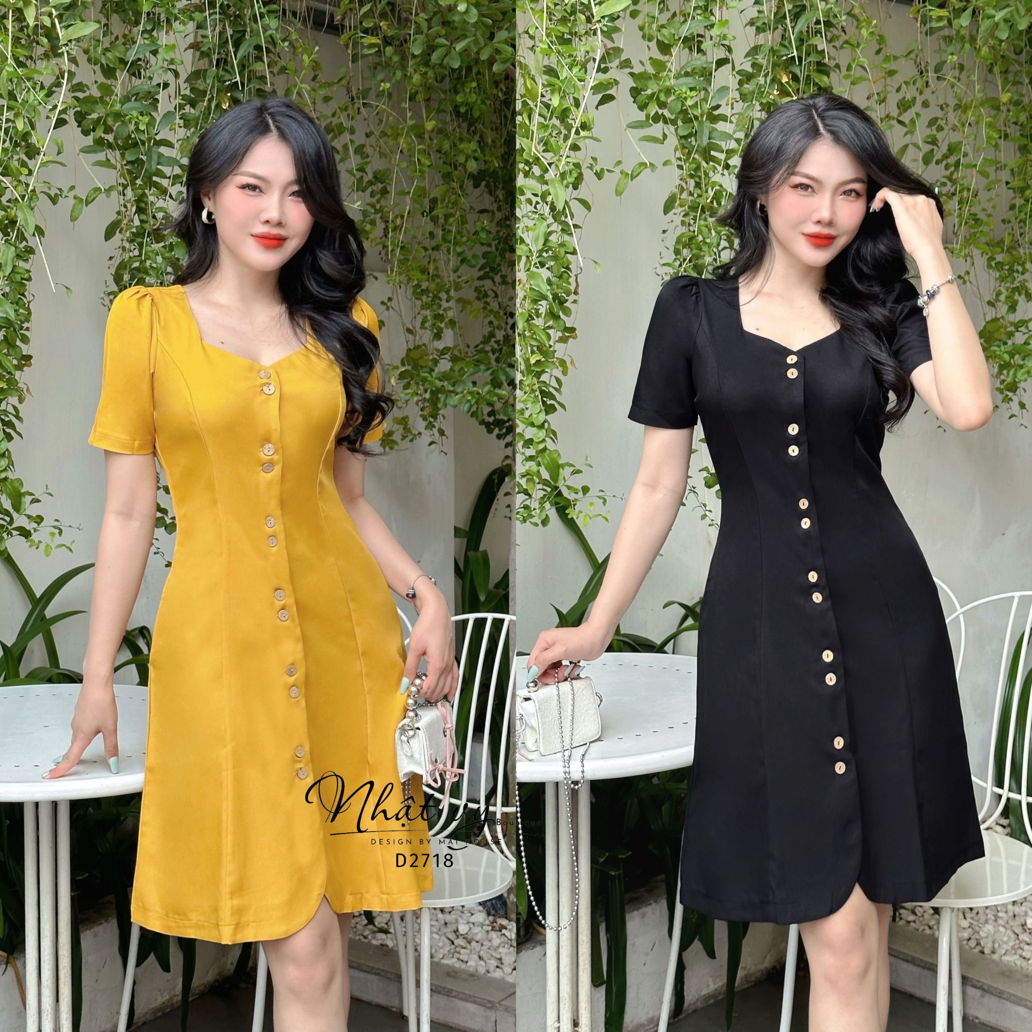 Đầm cổ vuông cách điệu form dáng xoè - D2718