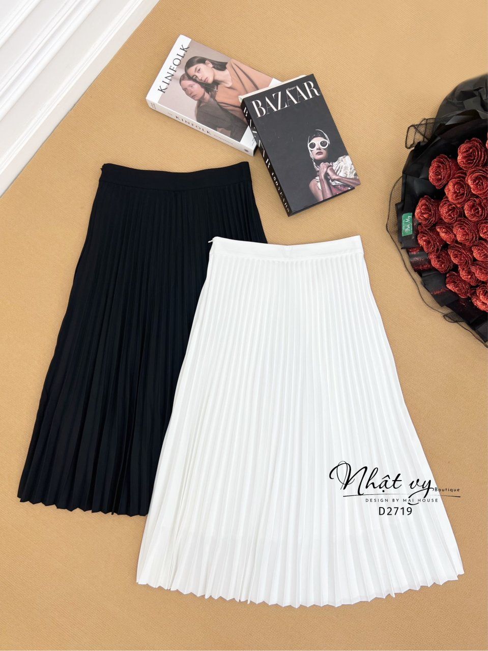 Chân váy midi xếp li dáng dài - D2719
