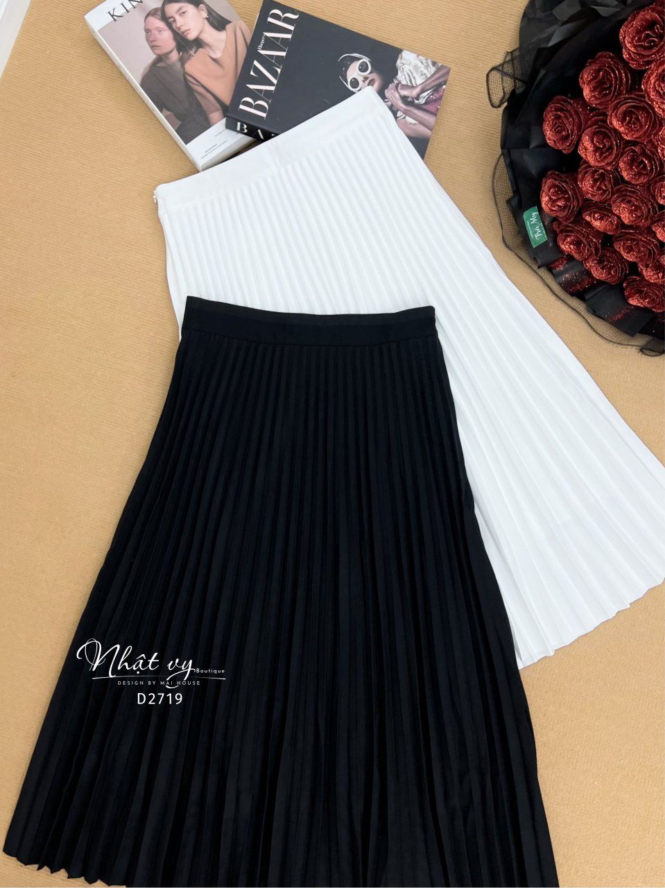 Chân váy midi xếp li dáng dài - D2719