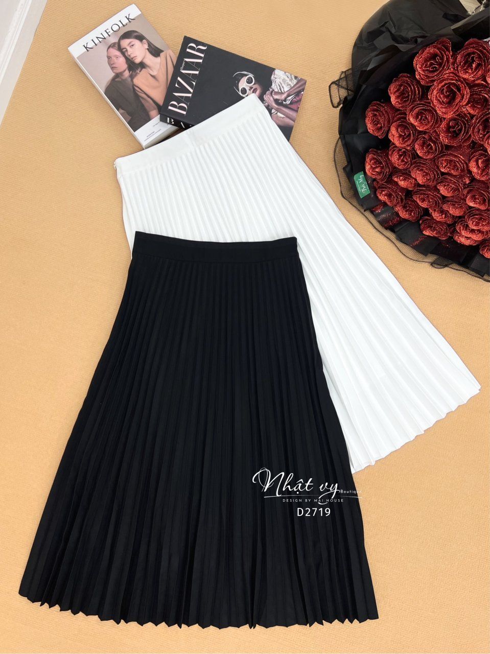Chân váy midi xếp li dáng dài - D2719