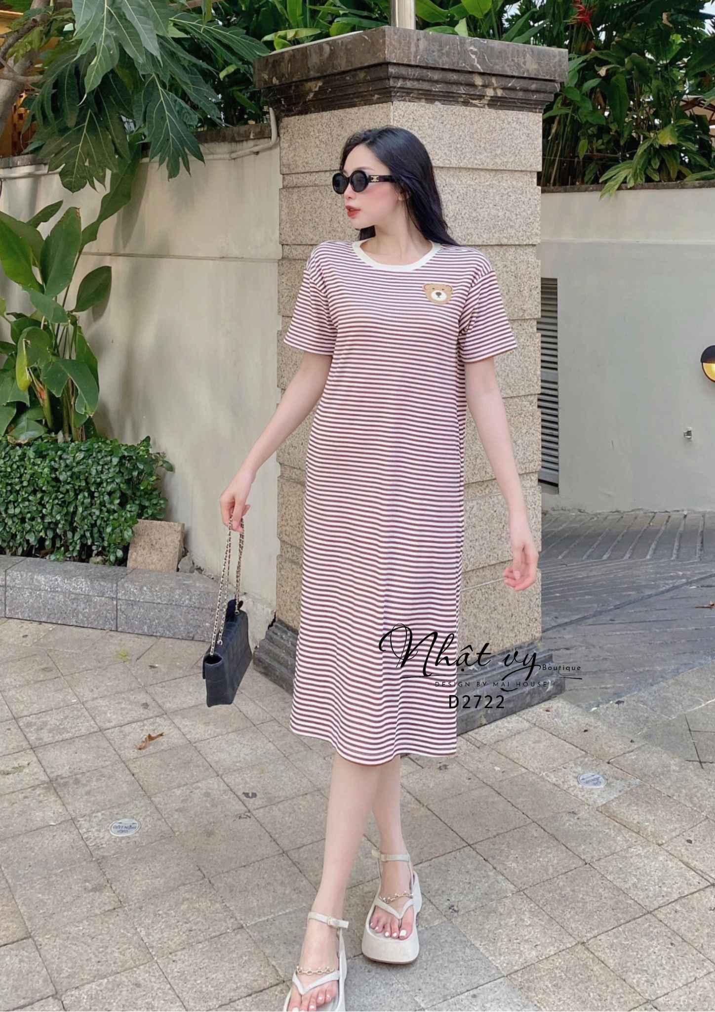 Đầm thun sọc form dáng suông - D2722