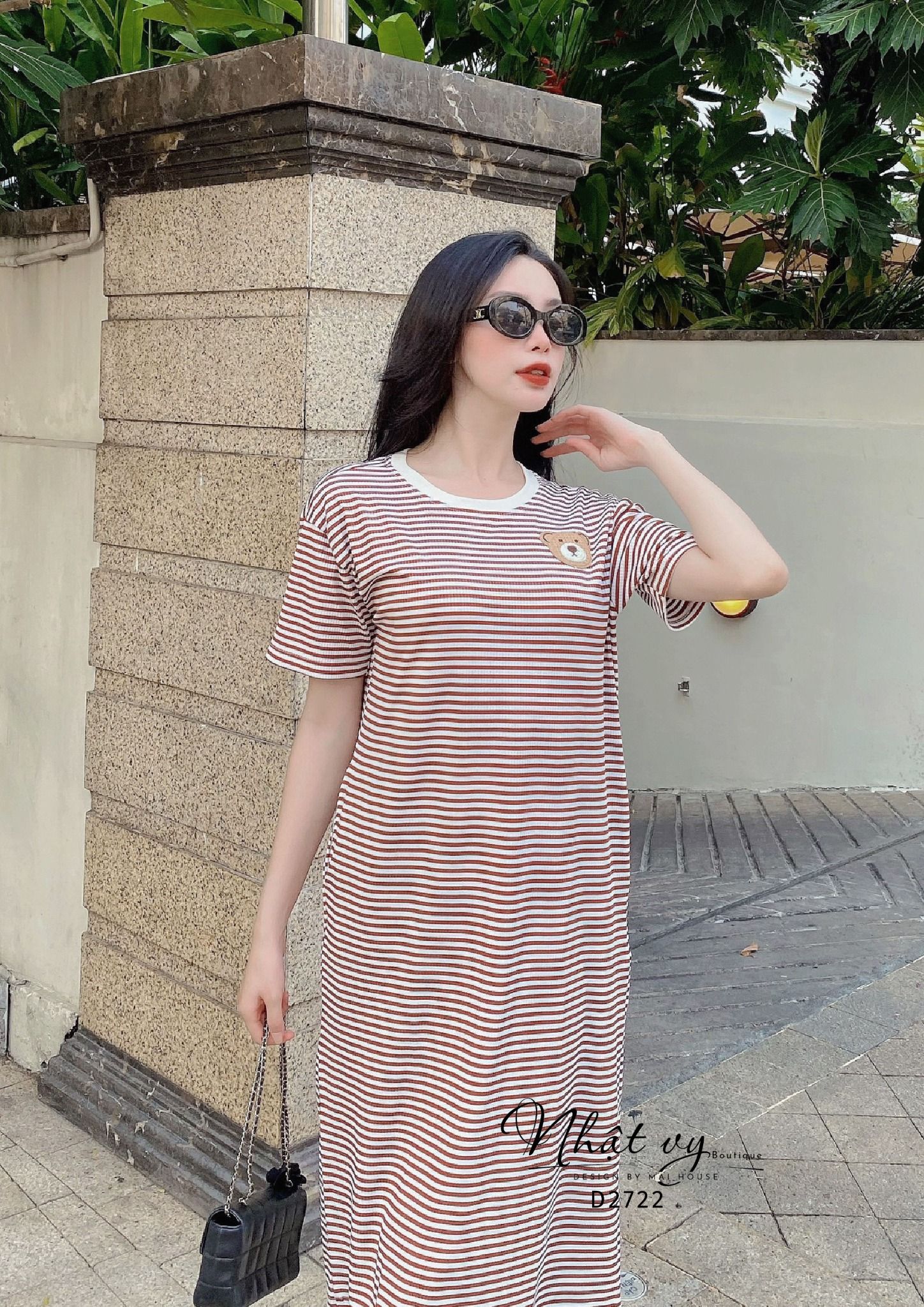 Đầm thun sọc form dáng suông - D2722