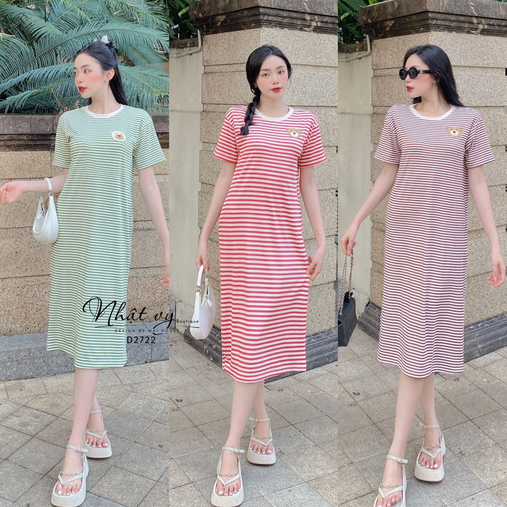 Đầm thun sọc form dáng suông - D2722