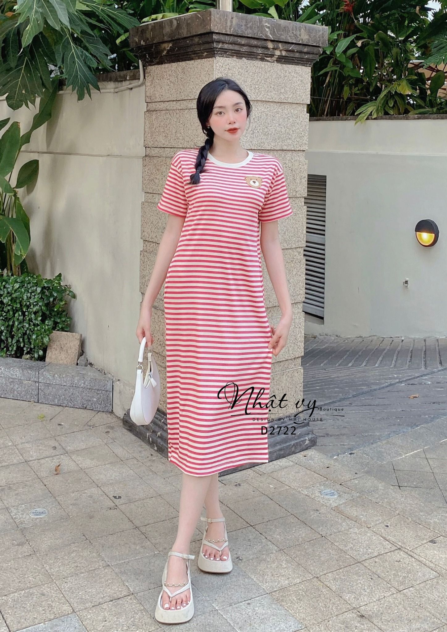 Đầm thun sọc form dáng suông - D2722